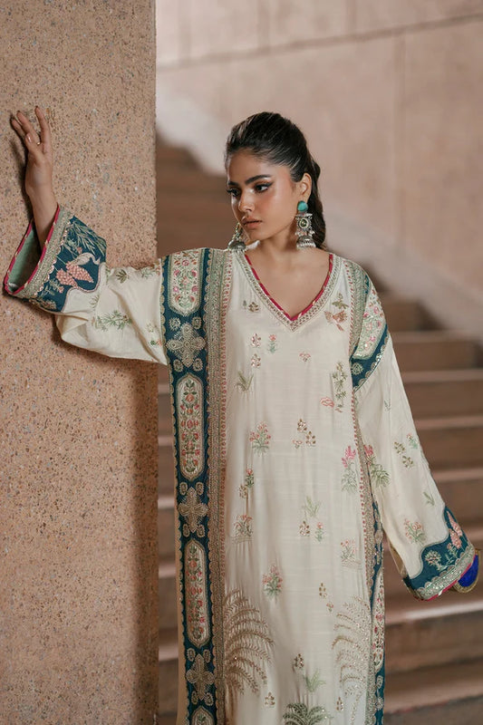 Ethnic Soft Ivory Embroidered Silk 3PC Suit