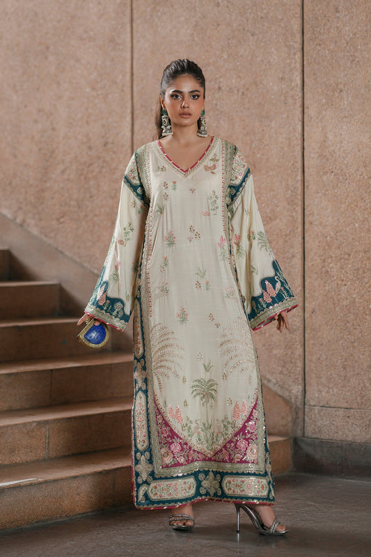 Ethnic Soft Ivory Embroidered Silk 3PC Suit